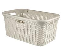 Curver – Panier à linge Style 45L – 59,2 x 38 x 27 cm, aspect rotin, crème