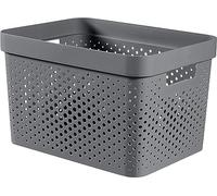 CURVER Panier de Rangement Infinity 17L Recyclé - Rangement Multiusage, Empilable et Emboîtable - 35,5 x 26,2 x 21,9 cm - Gris Anthracite