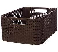 Curver Panière de Rangement 18L en avec Un Design Rotin Tressé pour Salle de Bain, Chambre, Bureau - Poignées Ergonomiques - Marron Foncé