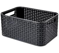 Curver Panière de Rangement 6L en avec Un Design Rotin Tressé pour Salle de Bain, Chambre, Bureau - Poignées Ergonomiques - Noir