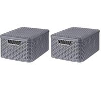 Curver | Rangement Style Aspect rotin M + Couvercle, Anthracite, Storage Others, 39,7x29x18,7 cm (Lot de 2)