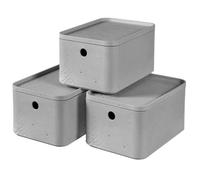 Curver Lot de 3 Boîtes avec Couvercle - Boîte de Rangement 4L avec un Aspect beton pour Chambre, Bureau, Salon, Buanderie - Gris, 26,2 x 18,7 x 41,4 cm - Gris