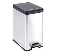 Curver Poubelle Slim Bin DECO 25 L à pédale, fermeture douce, aspect métal Gris