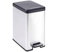 Curver Slim Bin - Poubelle rectangulaire à pédale, 25L - Fermeture Douce - Aspect Métal - Pour Cuisine, Bureau, Salle de Bain - 39,3 x 25 x 45,4 cm -Gris