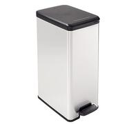 Curver Slim Bin - Poubelle rectangulaire à pédale, 40L - Fermeture Douce - Aspect Métal - Pour Cuisine, Bureau, Salle de Bain - 39,3 x 25 x 60,7 cm - Gris -Recyclé