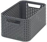 Curver Panière de rangement 205826 Style S 6 L – Rotin tressé, poignées ergonomiques – Noir
