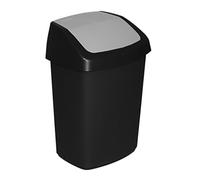 Curver Swing - Poubelle 25L - Couvercle basculant - Pour Cuisine, Bureau, Salle de Bain - 34,6 x 27,8 x 51,1 cm - Noir/Gris
