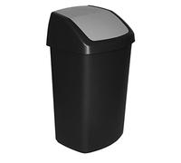 Curver Swing - Poubelle 50L - Couvercle basculant - pour Cuisine, Bureau, Salle de Bain - 40,6 x 34 x 66,8 cm - Noir/Gris