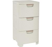 Curver | Tour de Rangement 3 tiroirs Style, Aspect rotin, Ivoire, 37,8 x 32,8 x 59,5 cm, Plastique