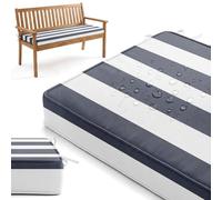 Cush Banc d'extérieur imperméable, 114,3 x 35,6 x 7,6 cm, housse antidérapante amovible avec attaches, double passepoil pour terrasse, balançoire de porche, rayures bleu foncé