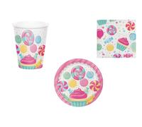 CUSTOM PRINT SHOPPING Candy Candy Lot de 16 assiettes assorties pour fête à thème, bonbons pour 16 enfants (16 assiettes, 16 gobelets, 16 serviettes)