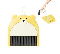 Cute Bear Ensemble mini balai et pelle à poussière, petite pelle à poussière et brosse pour nettoyage de bureau, clavier, comptoir, jaune