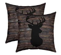 Cute Cerf Housse de Coussin Cerf Chasse Décor Taie d'oreiller 45x45cm Cases Maison Décor Taie Oreiller Bois de cerf Western Ferme Noir Brun Wild Animaux Lot De 2 Housse Coussin Pour Canapé Extérieur