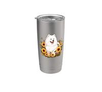 Cute Funny Sunflowers Floral Womens Girls Samoyed Dog Lover Gobelet isotherme en acier inoxydable double paroi