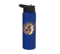 Cute Hedgehog With Flowers Pressed Floral Cottagecore Women Stainless Steel Insulated Water Bottle