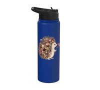 Cute Hedgehog With Flowers Pressed Floral Cottagecore Women Stainless Steel Insulated Water Bottle