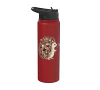 Cute Hedgehog With Flowers Pressed Floral Cottagecore Women Stainless Steel Insulated Water Bottle
