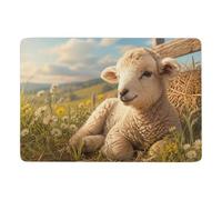 Cute Lamb in Hay Tapis De Chambre 150 X 100 Cm, Imprimé Pour Automne | Tapis imprimé à poils courts : avec dos à points PVC antidérapants; pour chambre