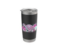 Cute Sea Turtle Pink Green Hibiscus Flowers Hawaiian Mandala Gobelet isotherme en acier inoxydable double paroi