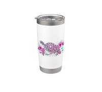 Cute Sea Turtle Pink Green Hibiscus Flowers Hawaiian Mandala Gobelet isotherme en acier inoxydable double paroi