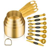 Cuteefun 12 Tasses et Cuillers à Mesurer Magnétiques, Acier Inoxydable | 4 Tasses et 8 Cuillères Magnétiques Double Face avec Levier, pour Ingrédients Secs et Liquides, Idéal Cuisson Quotidienne