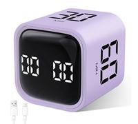 Cuteefun Cube Time Timer, Pomodoro Timer à Rotation, 5/10/30/60 Minutes et Minuteur Digital, Timer Enfant Apprentissage avec Vibration, Minuteur Sonore Réglable pour Cuisine, Étude, Réunion, Violet