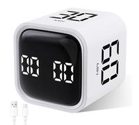 Cuteefun Cube Time Timer, Pomodoro Timer à Rotation, 5/10/30/60 Minutes et Minuteur Digital, Timer Enfant Apprentissage avec Vibration, Minuteur Sonore Réglable pour Cuisine, Étude, Réunion, Blanc