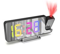 Cuteefun Reveil Projecteur Plafond, Réveil Projection avec Écran LED Coloré | Projecteur Rotatif à 180°, Température, Snooze, 12/24H, Luminosité Réglable, Horloge Projection Numérique pour Chambre, Salon