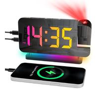 Cuteefun Reveil Projecteur Plafond, Reveil Projection, Luminosité 6 Niveaux | Double Port de Charge USB, Veilleuse RGB 11 Modes, 10 Couleurs de Lumière, Horloge Projection Numérique pour Chambre, Salon