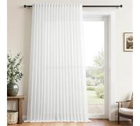 CUTEWIND Rideau Voilage Blanc Grande Largeur 300x240 CM, Rideaux Intérieurs Semi-Transparents en Lin Naturel pour Chambre Salon Cuisine Porte Fenetre Boheme, 1 Pièce