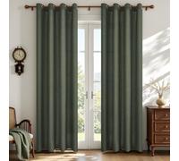 CUTEWIND Rideau Voilage Effet Lin Tamisant à Œillets 140 x 240 cm, Rideaux Voilage Semi-Transparents pour Fenetre Baie Vitrée Chambre et Salon, Style Naturel, 2 Panneaux, Vert Olive