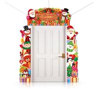 CUTHOLLOW Lot de 3 décorations de porche sur le thème de Le Père Noël et ses amis : banderole, panneau de bienvenue suspendu pour porte, décoration de fête, fond photo pour anniversaire de fille