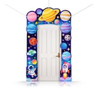 CUTHOLLOW Lot de 3 décorations de porche sur le thème de Planètes cosmiques : banderole, panneau de bienvenue suspendu pour porte, décoration de fête, fond photo pour anniversaire de fille