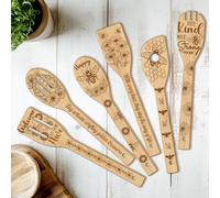 CUTHOLLOW Lot de 6 Spatule en Bois - Thème Abeilles et fleurs - Spatule Bois Cuisine, Originaux Ustensiles de Cuisine Bois pour Femme, Anniversaire, Pendaison de Crémaillère