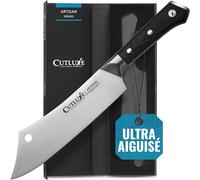 Cutluxe Couteau Chef et Hachoir Hybride 20cm - Boucher, Ultra-Tranchant | Lame intégrale affûtée avec manche ergonomique; hache et coupe viande, volaille et légumes; garantie à vie, série Artisan