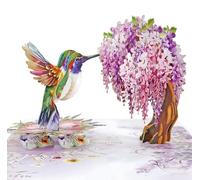 CUTPOPUP Carte Fete Des Mere - Carte Anniversaire Pop-Up 3D | Colibri & Glycine Fleur, Carte Fête des Mères, Carte de Vœux Originale pour Femme, Maman, Épouse, Grand-Mère