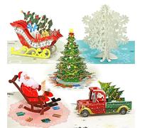 CUTPOPUP Pack5, Carte Pop Up Joyeux Noël, Noel 3D, Nouvel An, Carte de Voeux de Vacances (Arbre, Camion, Père Noël, Flocons de Neige, Traîneau, Pack de 5) SET1FR1218