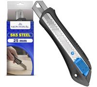 Cutter Professionnel 25mm avec Lame en Acier SK5 - Cutter Retractable avec Résistance à l'Arrachement de 60 kg et Verrouillage Automatique - MONTERAL