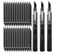 Cutter professionnel en 3 parties, de 9 mm, avec 30 lames de coupe angulées à 30° et détachables - Noir