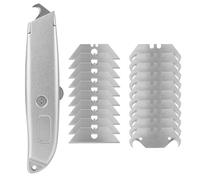 Cutter Professionnel Set, couteau à crochet aluminium avec 10 lames trapèze, et 10 lames crochet, outil de découpe pour moquette PVC carton, toiture sols bricolage