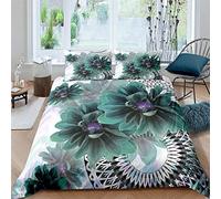 CUUGF Housse De Couette Vert Plantes Fleurs 240X280 Cm avec 2 X Taies d'oreiller 3D Imprimé Microfibre Literie Parure De Lit Linge De Lit avec Fermeture Éclair pour 2 Personnes