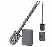 CUULANIX Brosse WC en Silicone avec Support, Brosse Toilette 2-en-1 Balayette WC Hygiénique Anti-Odeur Séchage Rapide Montage Mural ou Au Sol pour Salle de Bain, Gris