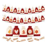 CUULANIX Calendrier de l'Avent Vide 2026, 24 PCS Sacs Cadeaux | Pochette calendrier de l'avent, pinces en bois, ficelle de jute, cadeaux DIY