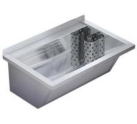 Cuve de lavage KWC KP, SIRIUS, acier chromé, 750 x 354 x 500 mm, montage mural, évacuation à l'arrière à droite, robinet à tube vertical, tôle de protection d'angle amovible, 1 pièce.