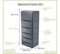 Cuve de pluie carrée POSEIDON 260 L gris