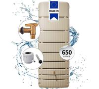 4rain Kit Cuve murale SLIM 650 L sable avec robinet PE imitation laiton et collecteur Eco gris
