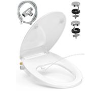 Cuvette de toilette avec bidet intégré et système de fermeture douce, forme ovale, dimensions 44,3 x 37,1 x 8,3 cm, blanche