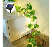 cuzile Guirlande lumineuse à 20 LED - Décoration jungle - Feuilles de Monstera tropicales avec lumières chaudes - Veilleuse solaire pour jungle, safari, fête d'anniversaire, décoration de table
