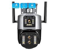 CVFRDD Caméra de sécurité, 4MP 4K caméra extérieure Trois objectifs Double écran 10X Hybride Zoom AI Suivi Automatique CCTV de sécurité PTZ IP(4G,4MP Add 128G Card)