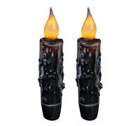 CVHOMEDECO. Bougies de cire véritable trempées à la main et fonctionnant sur piles, bougies à minuterie LED, décoration rustique primitive, 12 cm, noir mat, 2 PCS dans un paquet.
